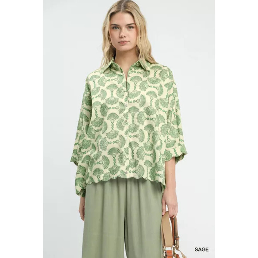 Umgee Printed Button Down Shirt